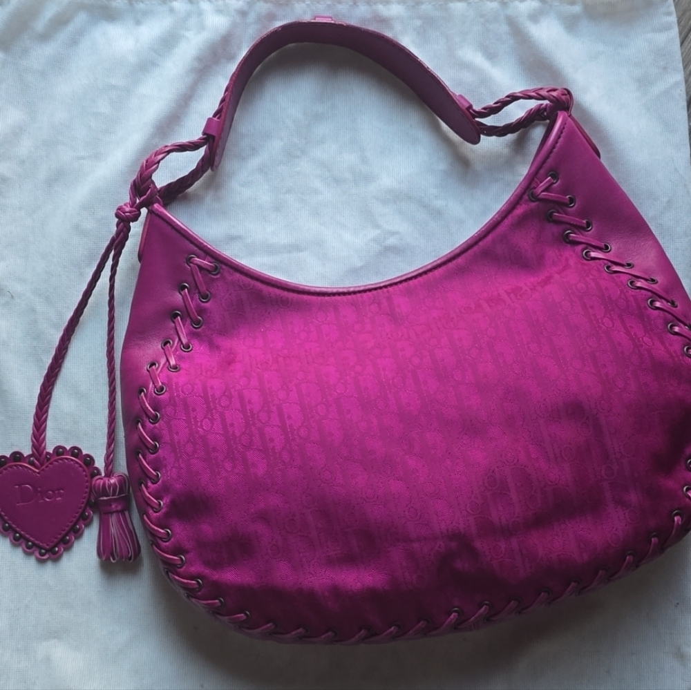 Christian Dior Magenta Oblique Monogram Canvas and Leather Trim 2007 Hobo Bag - Picture 2 of 12